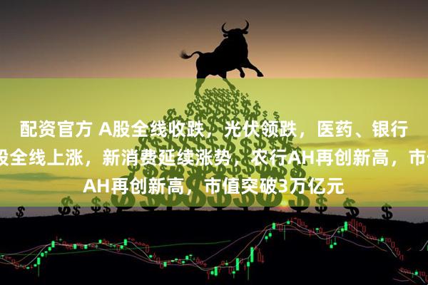 配资官方 A股全线收跌，光伏领跌，医药、银行集体拉升，港股全线上涨，新消费延续涨势，农行AH再创新高，市值突破3万亿元
